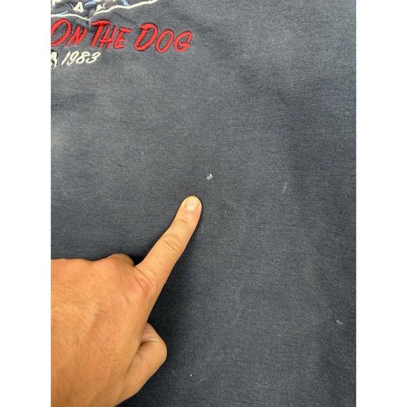 Big Dogs Sweatshirt Mens Large Blue Gas Company Embroidered Distressed Grunge - Picture 6 of 15